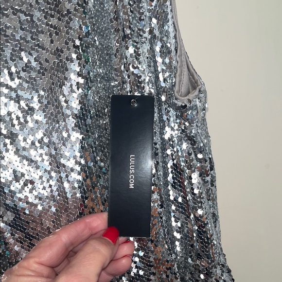 Lulu's Shimmering Silver Sequin Mini Dress - Picture 6 of 13